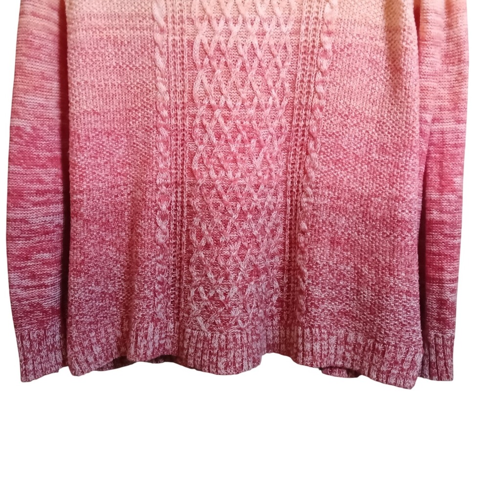 St Johns Bay Women XL Ombre Pink Cable Knit Cotton Acrylic Sweater Long Sleeve - Picture 3 of 10